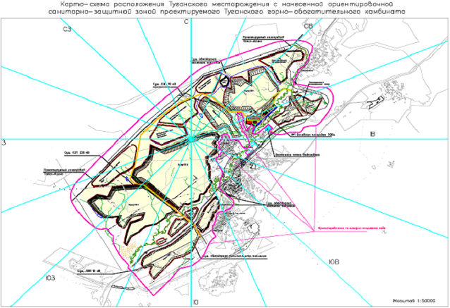 Flow chart of Tugansky mining plant with preliminary sanitary protection zone 